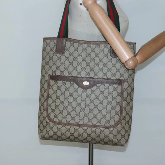 GUCCI GG Supreme Web Sherry Line Tote Bag PVC Beige 39 02 003 Auth th6261 - Picture 1 of 15